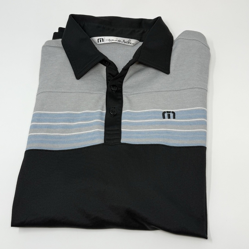 Travis Mathew Short Sleeve Casual Golf Polo Colorblock Black/Blue Men's Small